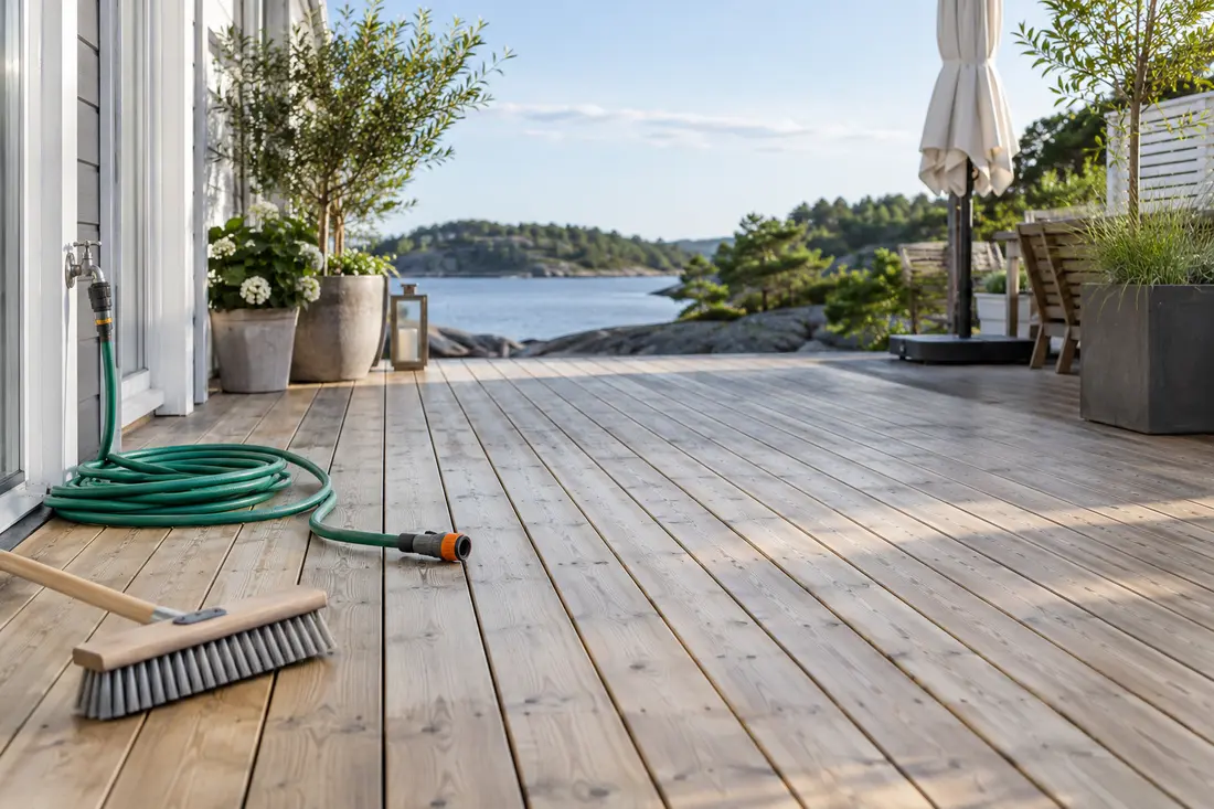 Förberedd träaltan inför professionell altantvätt