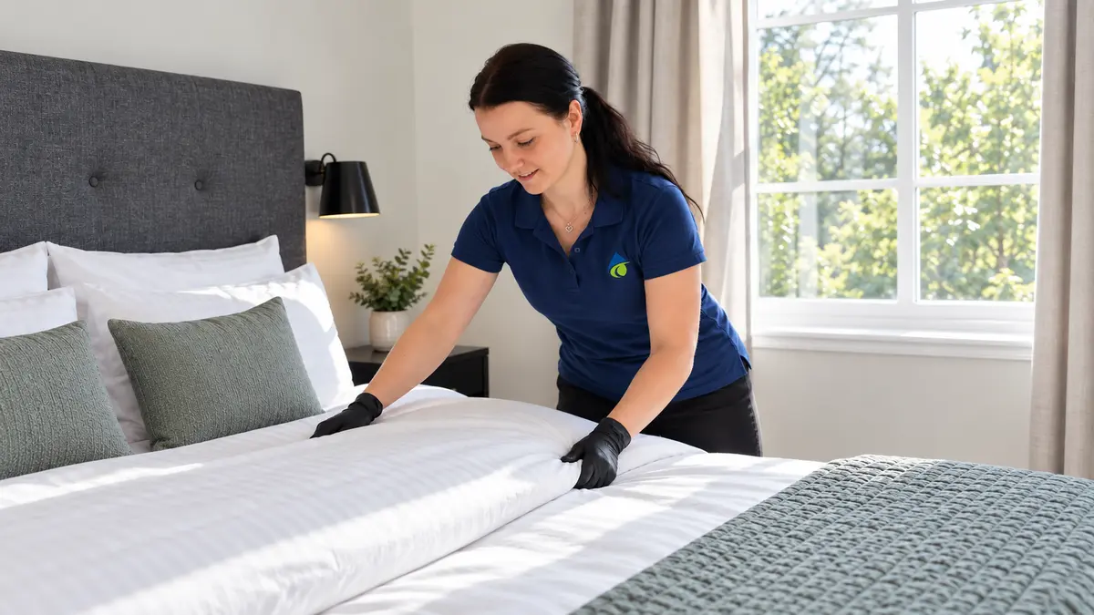 CleanHouse-medarbetare bäddar en säng inför nästa Airbnb-gäst