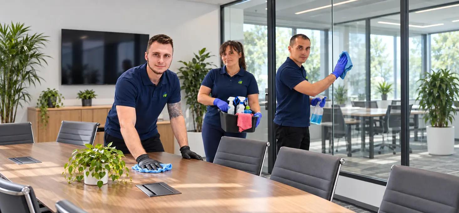 CleanHouse-team utför professionell kontorsstädning