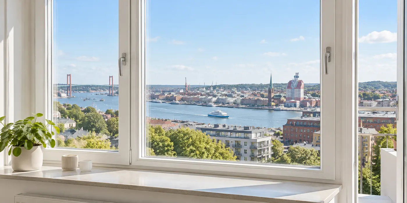 Rena fönster med utsikt över Göteborg