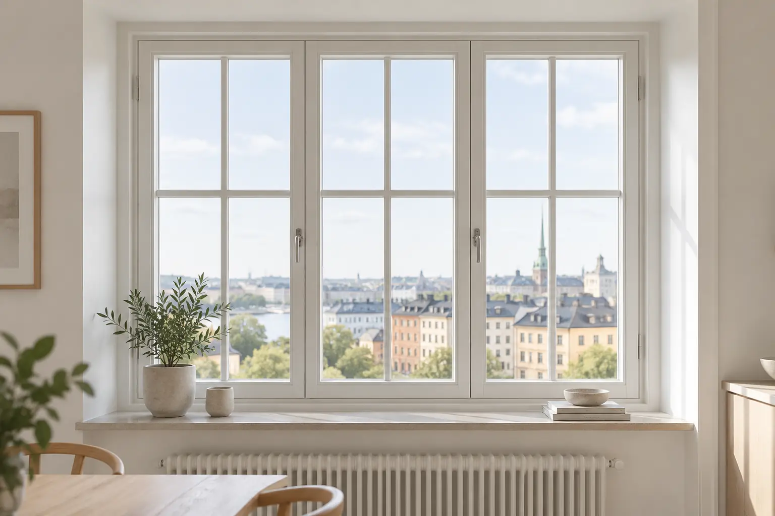 Flerdelat fönster med tydliga glaspartier